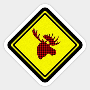 Caution Moose Plaid Sticker